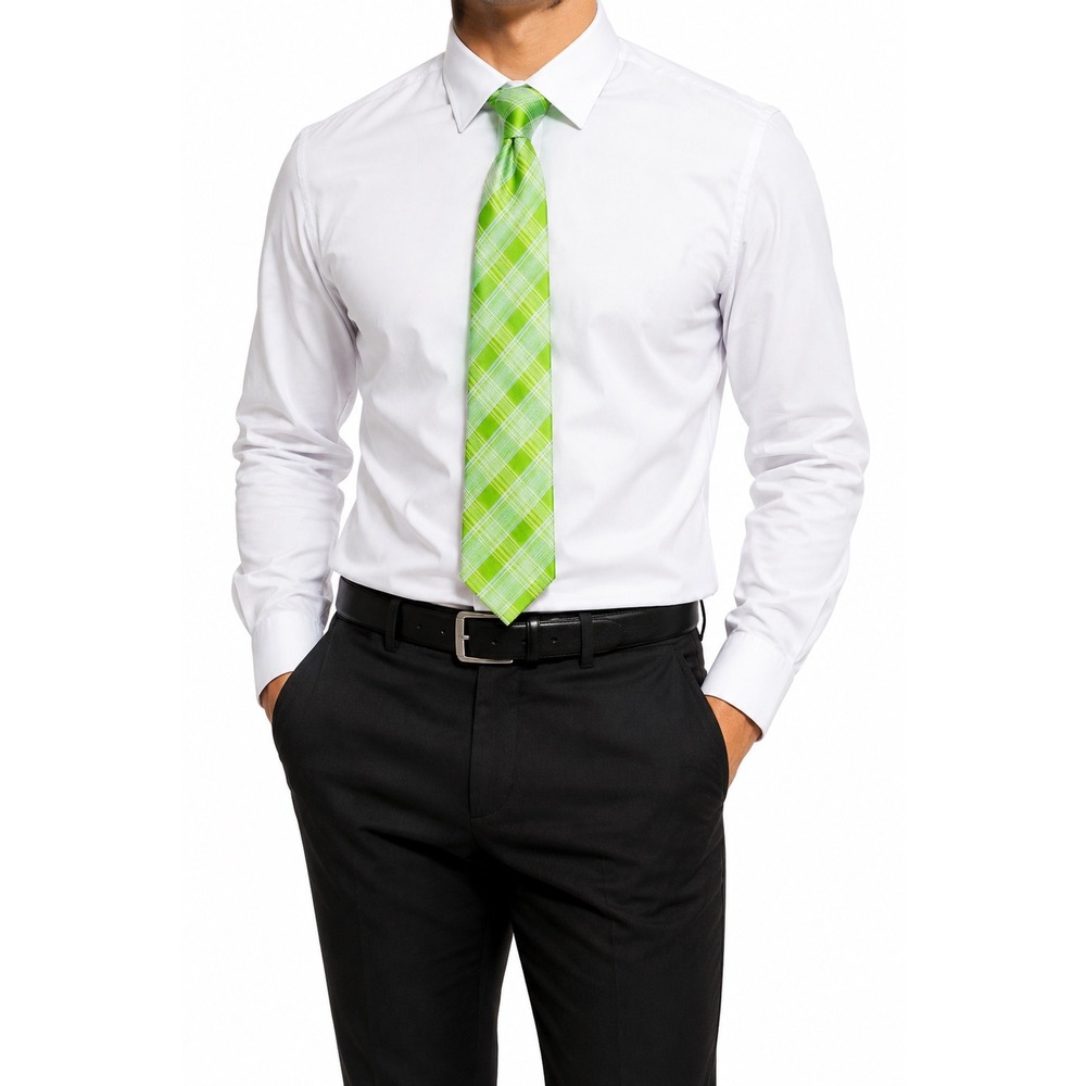 Ted Baker London Mens Lime Green White Plaid Silk Necktie Made in USA 60" long